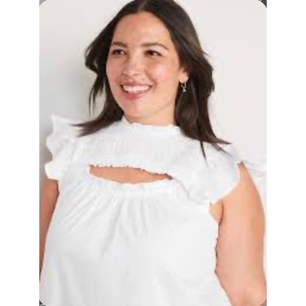 Old Navy Women White Poplin Smocked Cut-Out Blouse Size L